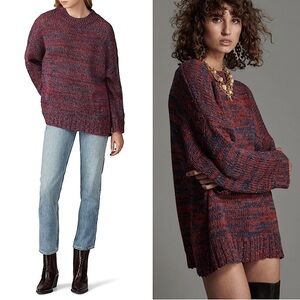 ONE TEASPOON Slouchy Oversized Burgundy & Navy Marled Knit Pullover Sweater Sz S